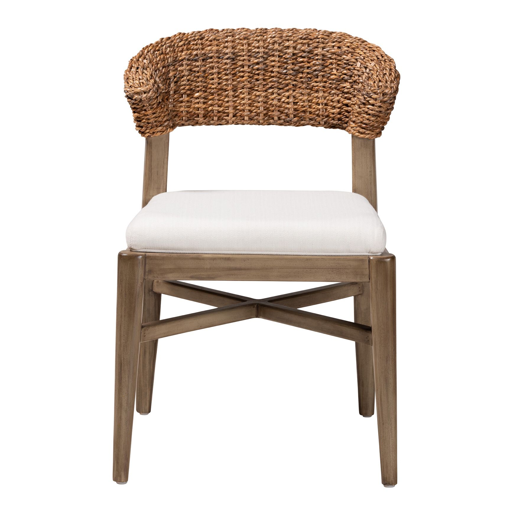 Chloe Modern Bohemian Walnut Brown Finished Mahogany Wood And Natural Rattan Dining Chair, , on-hover image number 1