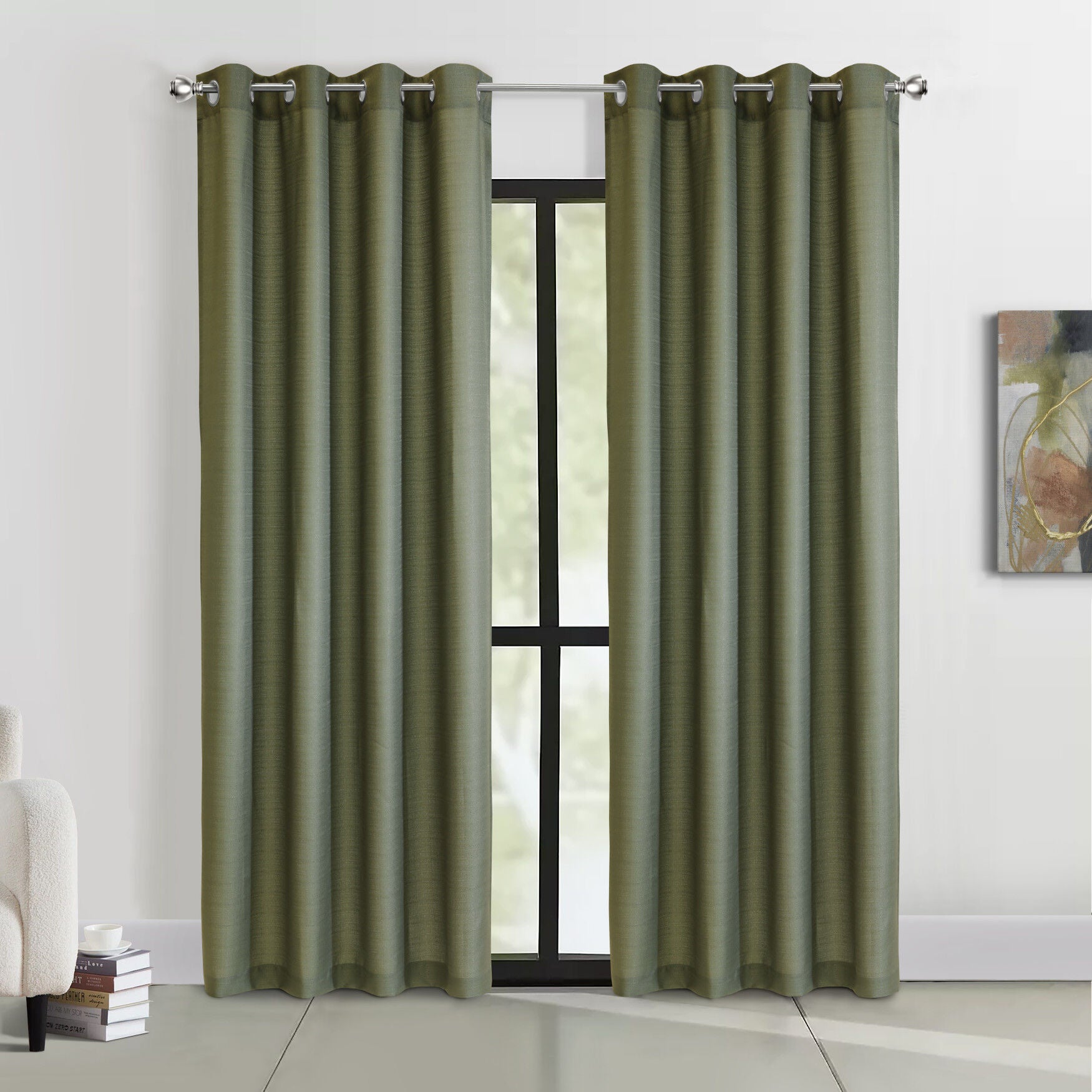 Cameron Light Filtering Grommet Curtain Panel, OLIVE, hi-res image number 0