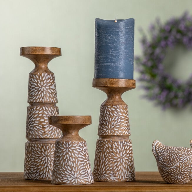 Candle Holder (Set of 3) 6 inchesH, 9.25 inchesH, 12.25 inchesH Resin, BROWN/WHITE, alternate image number null