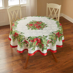 Holly Ribbon Tablecloth 70"Round