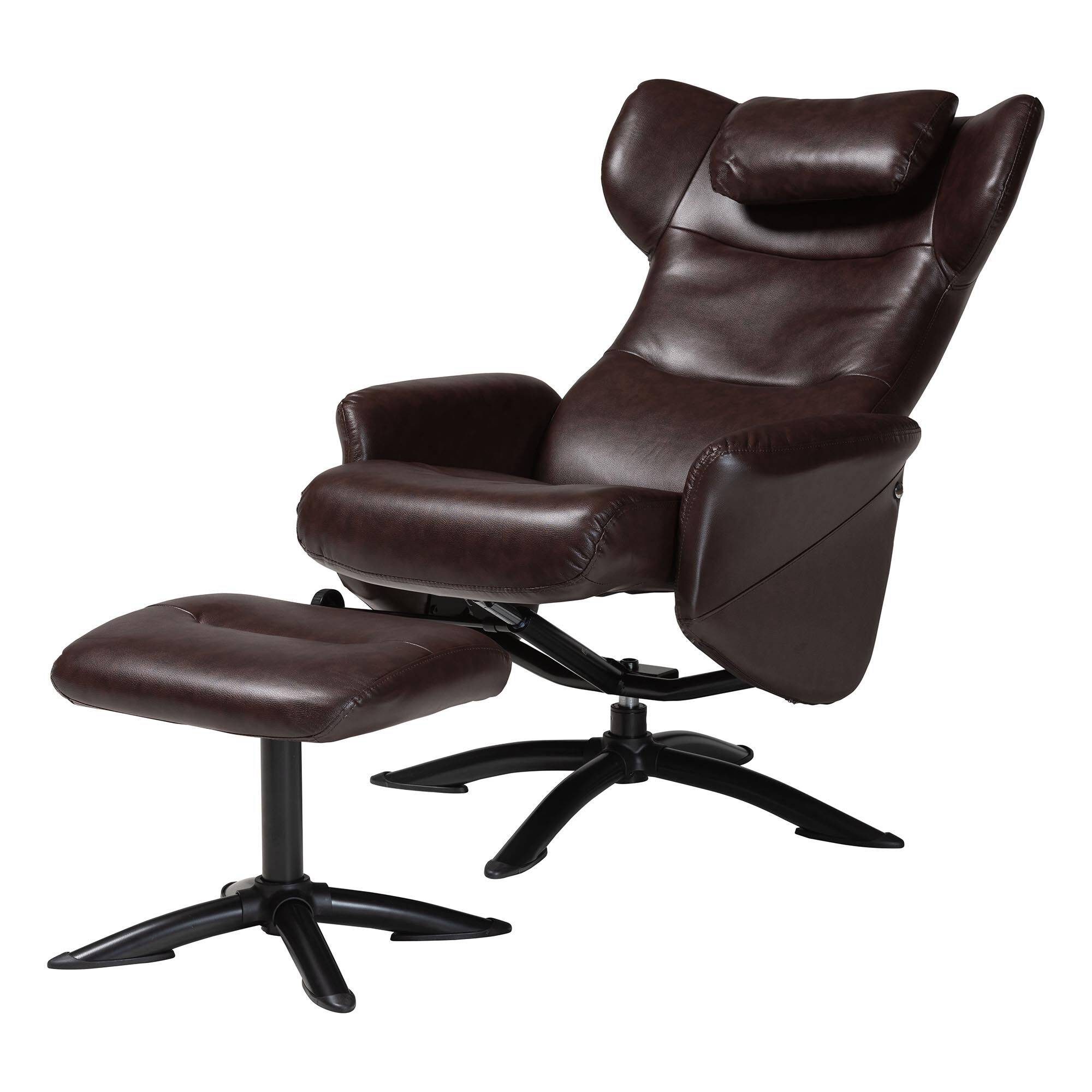 Elwood Modern Brown Faux Leather 2-Piece Lounge Chair and Footrest Set, DARK BROWN, alternate image number 2
