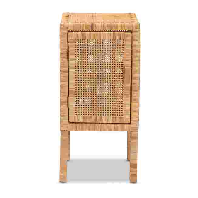 Front view of rattan nightstand with door closed