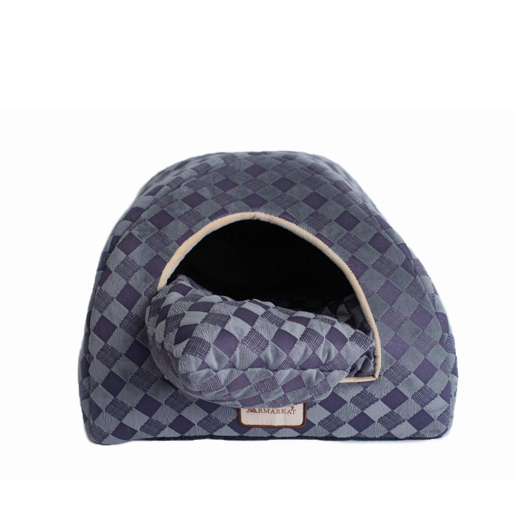 Purple Gray Checkered Cat Dog Bed, , alternate image number 5