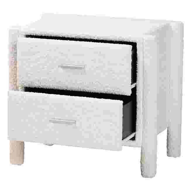 Open drawers of white 2-drawer nightstand