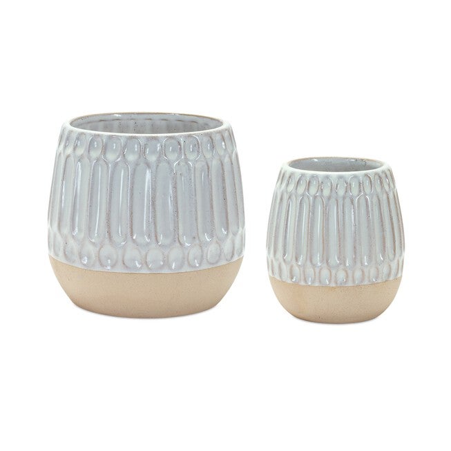 Ribbed Porcelain Vase with Two Tone Design (Set of 2), BEIGE/BROWN, hi-res image number null