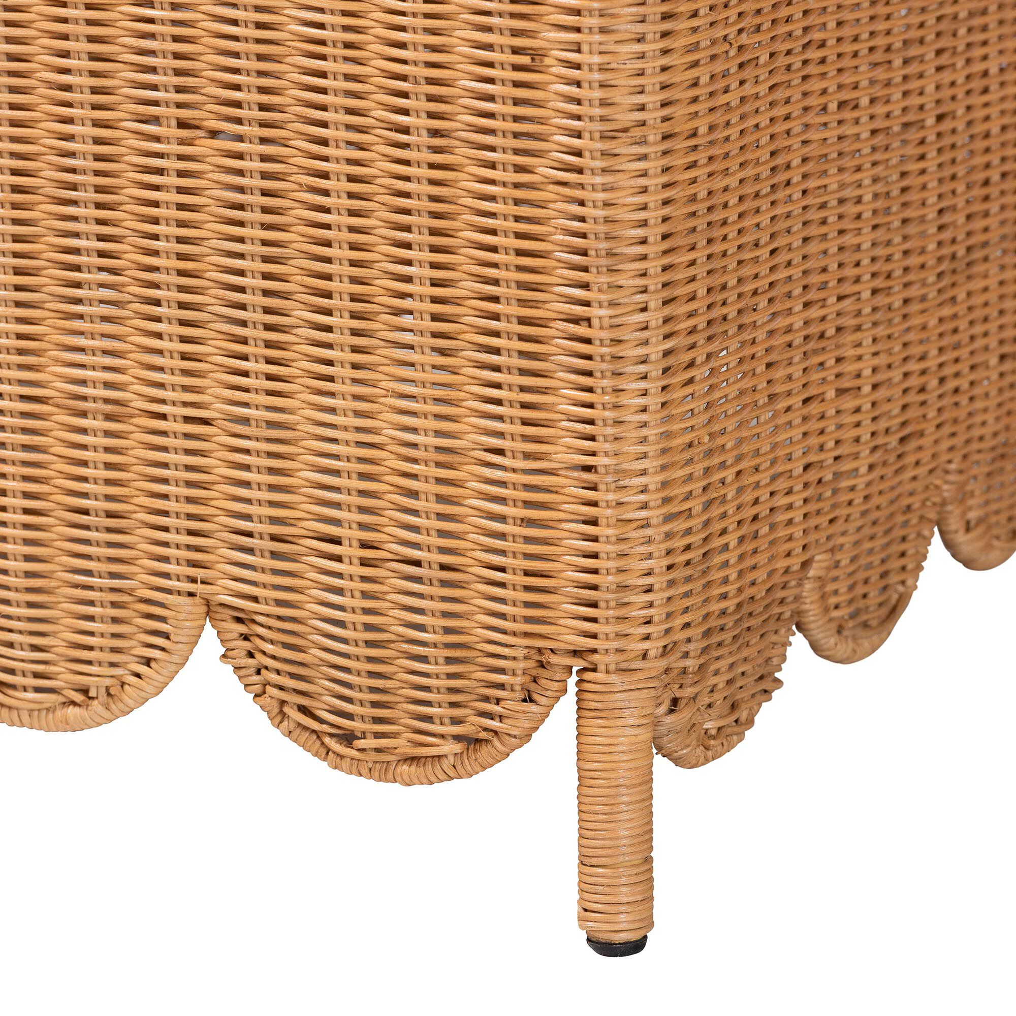 Teresa Bohemian Light Honey Scalloped Rattan Ottoman Bench, HONEY, alternate image number 4