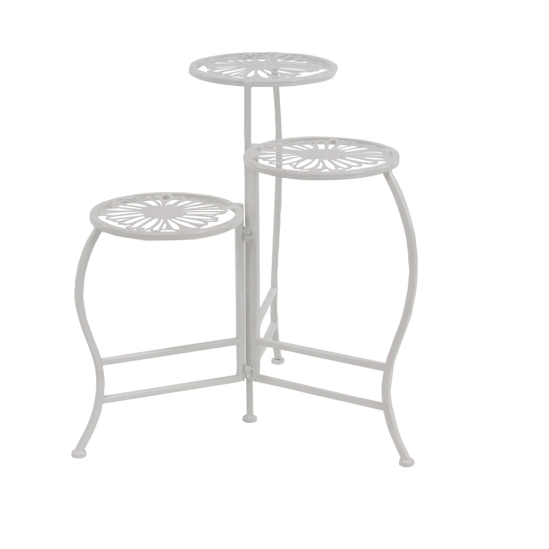 Set Of 3 White Metal Traditional Plantstand, WHITE, hi-res image number 0