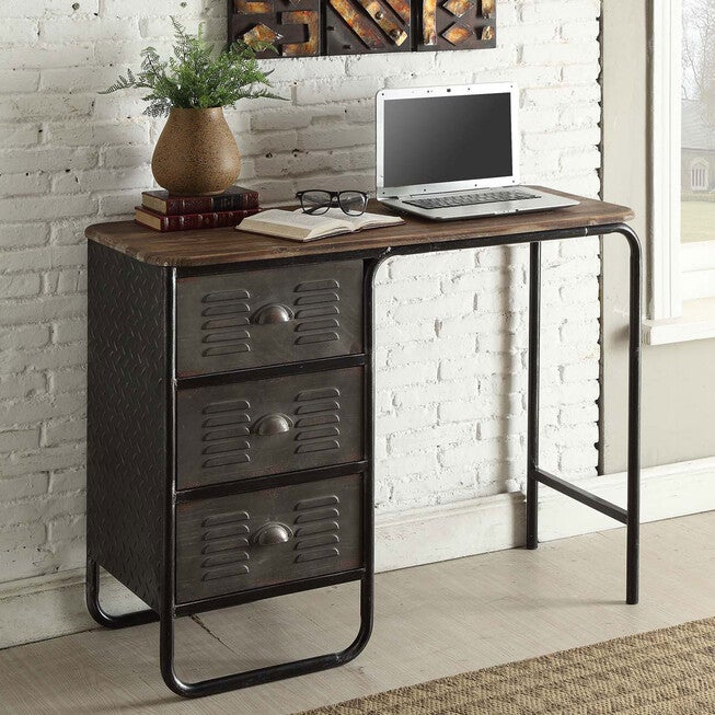 3 Drawer Desk, BLACK GRAY, hi-res image number 0