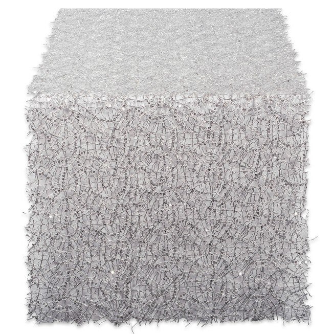 Silver Sequin Mesh Table Runner Roll, SILVER, hi-res image number 0