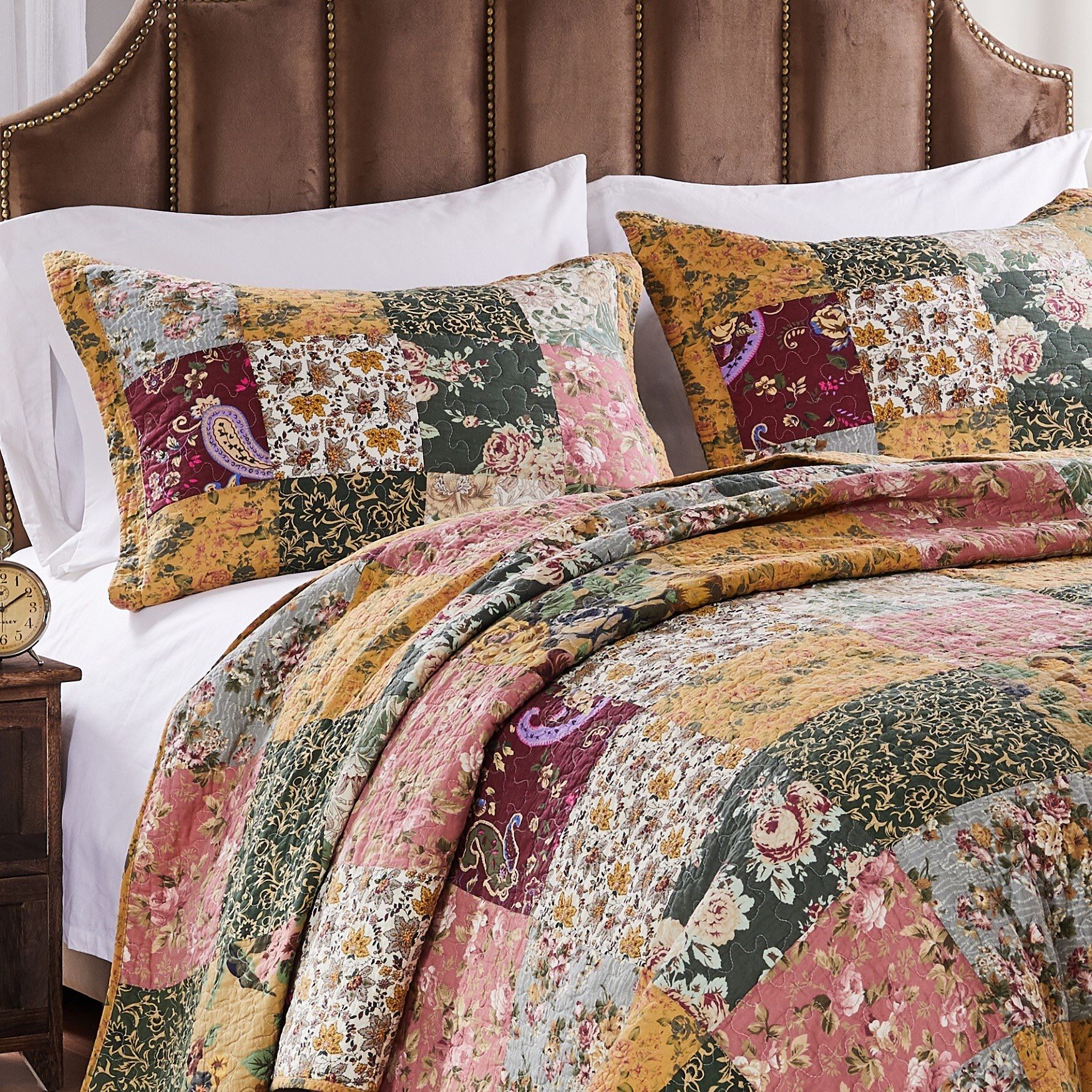Antique Chic 100% Cotton Floral Patchwork Quilt Set, , on-hover image number 1