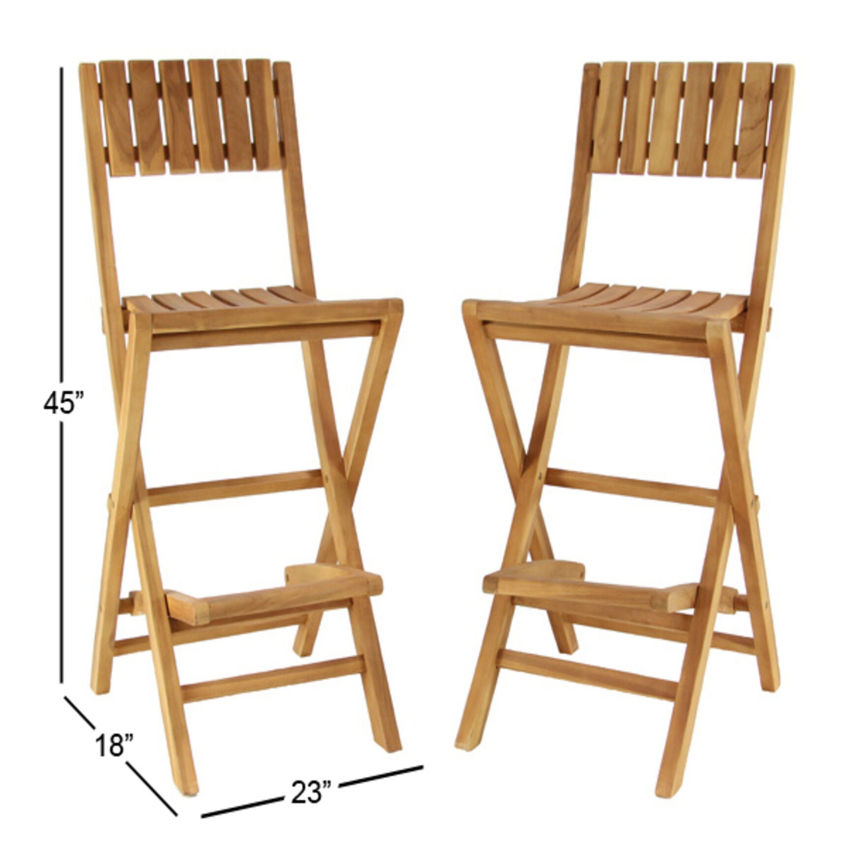 Set Of 2 Brown Teak Wood Traditional Bar Stool, , alternate image number 8