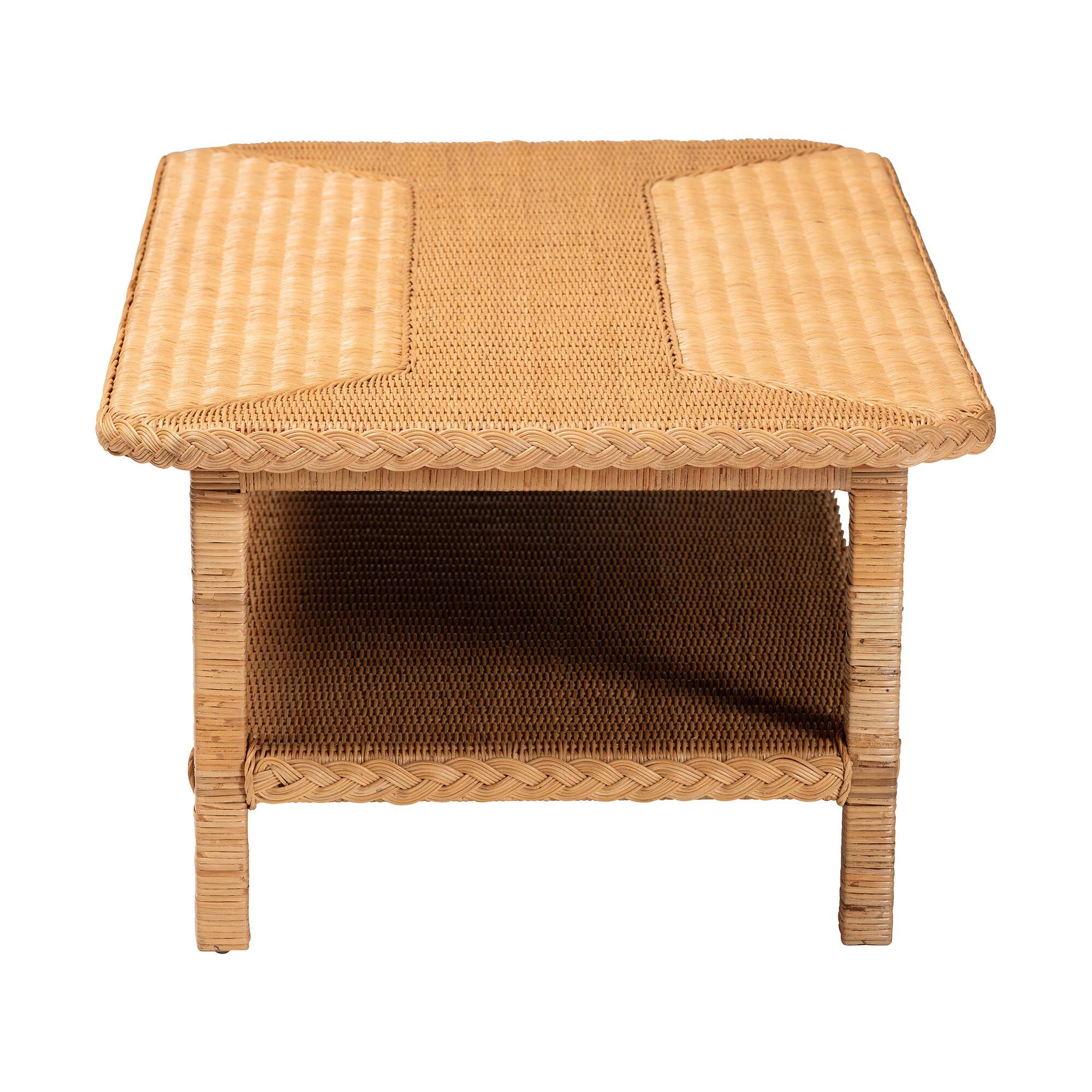 Minahasa Bohemian Light Honey Braided Rattan Coffee Table, LIGHT, alternate image number 3