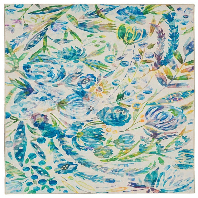 Washable Ellis Ivory/Blue Rug, IVORY, hi-res image number null