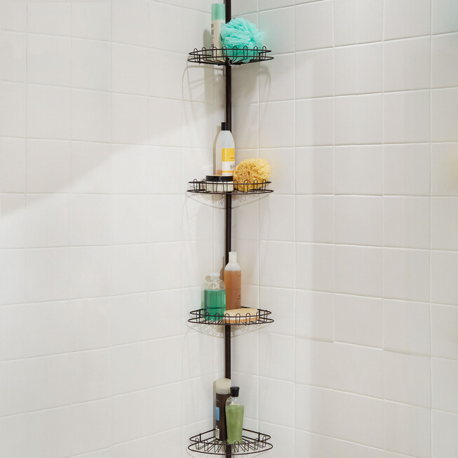 4 Tier Corner Pole Shower Caddy Shelf Kitchen Bathroom Towel Soap Storage  Rack