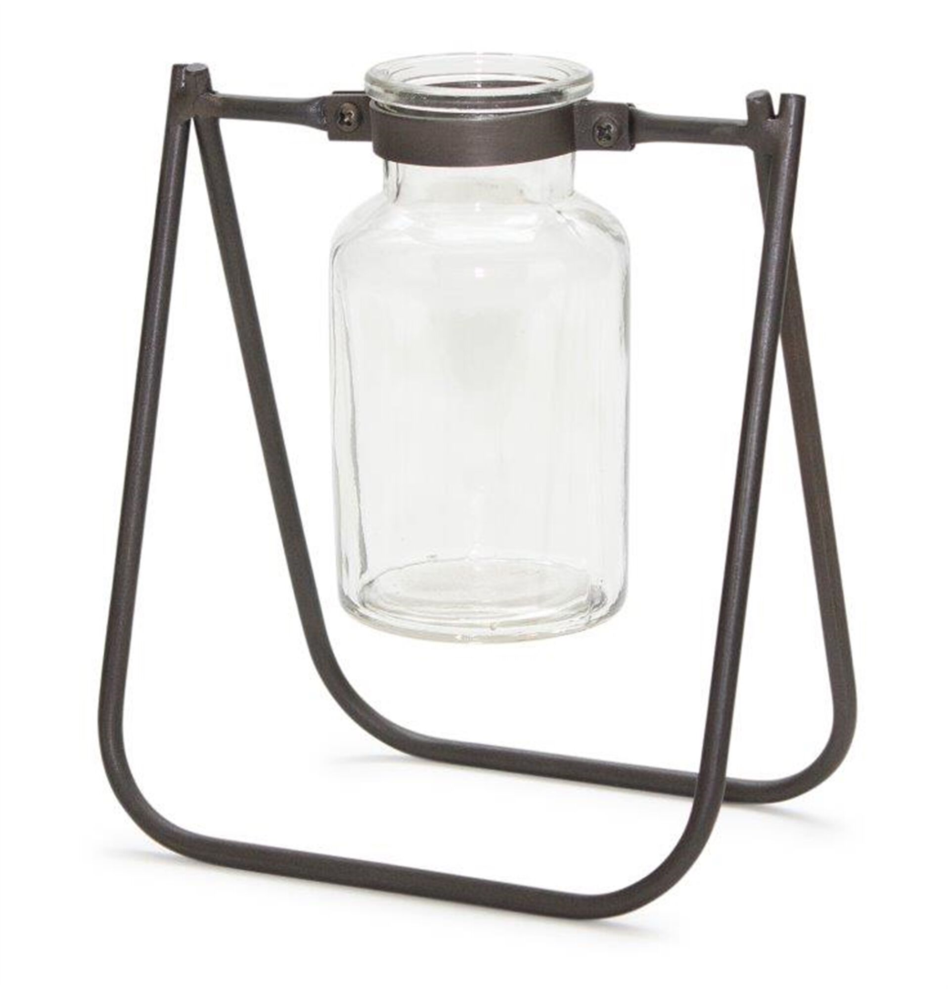 Hanging Glass Jar Vase with Metal Stand Set of 2, BROWN CLEAR, hi-res image number 0