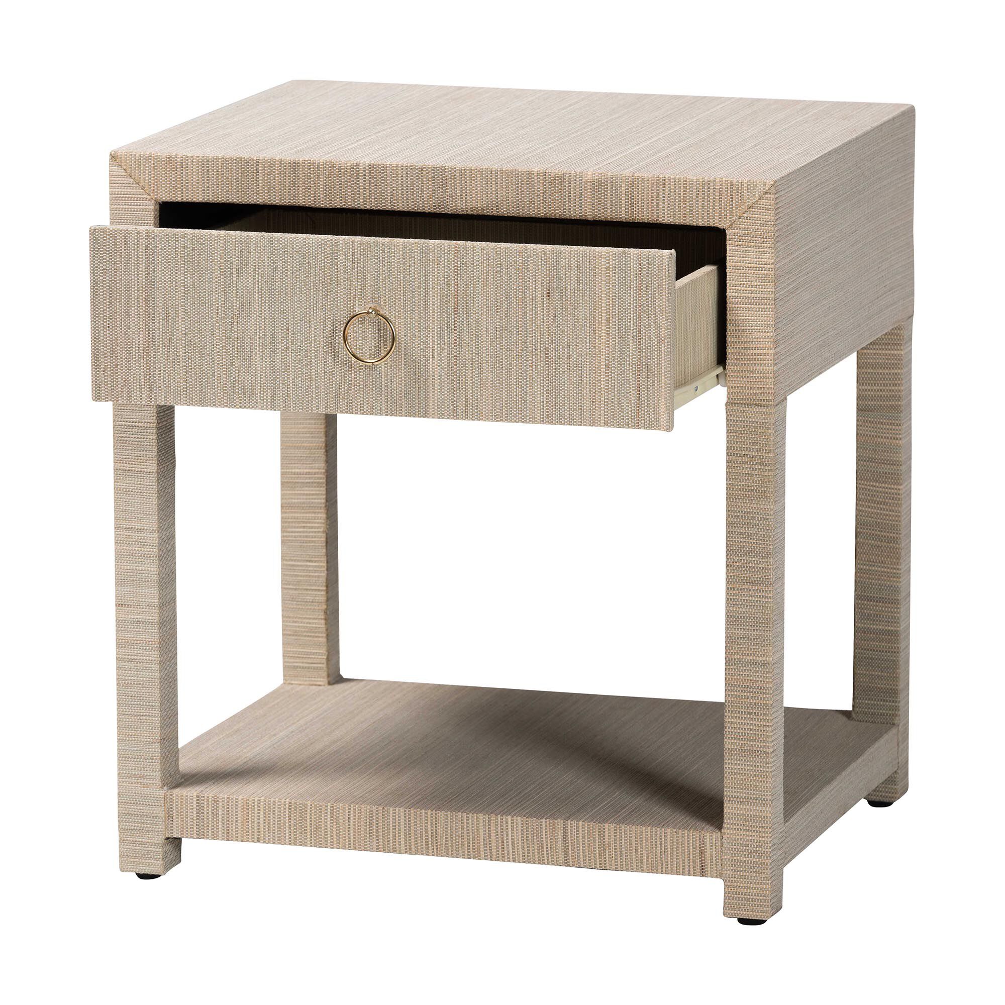 Nata Bohemian Woven Natural Grasscloth 1-Drawer Nightstand, NATURAL, alternate image number 2