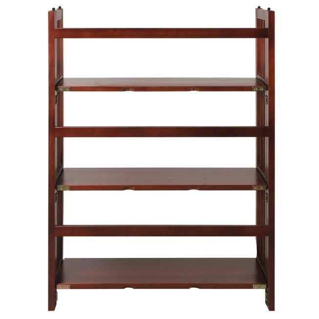 3-Shelf Folding Stackable Bookcase 27.5 inches Wide-Walnut, , alternate image number 3
