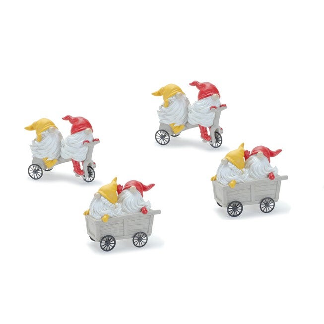 Whimsical Garden Gnome Figurine Riding A Scooter And Wheelbarrow (Set Of 2), , alternate image number null