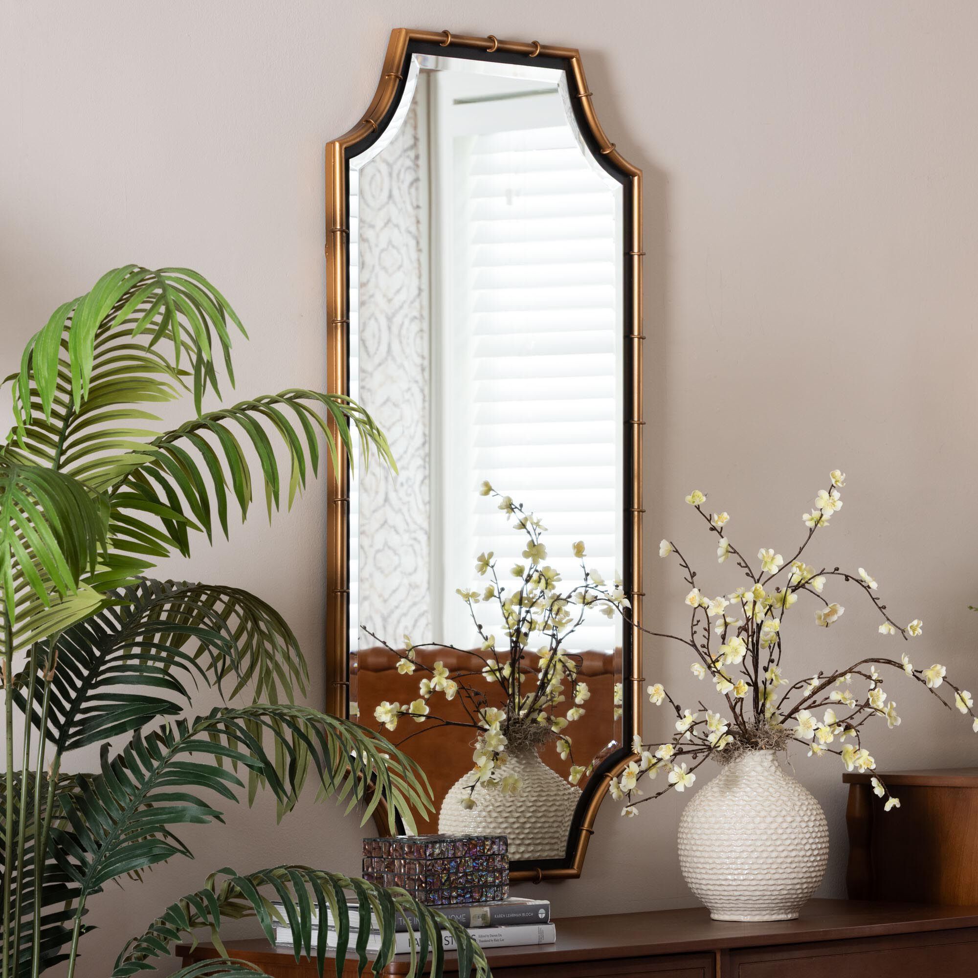Lieven Accent Wall Mirror with Bamboo Inspired Frame, GOLD, hi-res image number 0