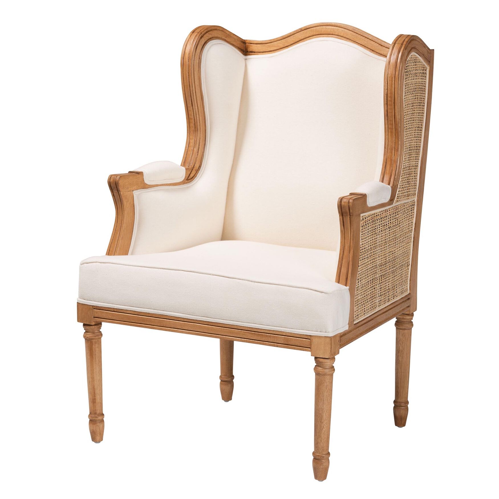 Rachana Traditional French Beige Fabric And Honey Oak Finished Wood Accent Chair, BEIGE HONEY OAK, hi-res image number 0