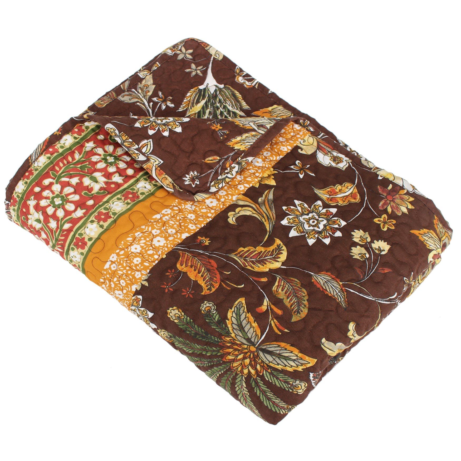 Audrey Boho Botanical Quilted Throw Blanket, Chocolate, , alternate image number 5