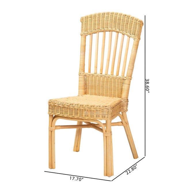 Barito Modern Bohemian Natural Brown Rattan Dining Chair, , alternate image number null