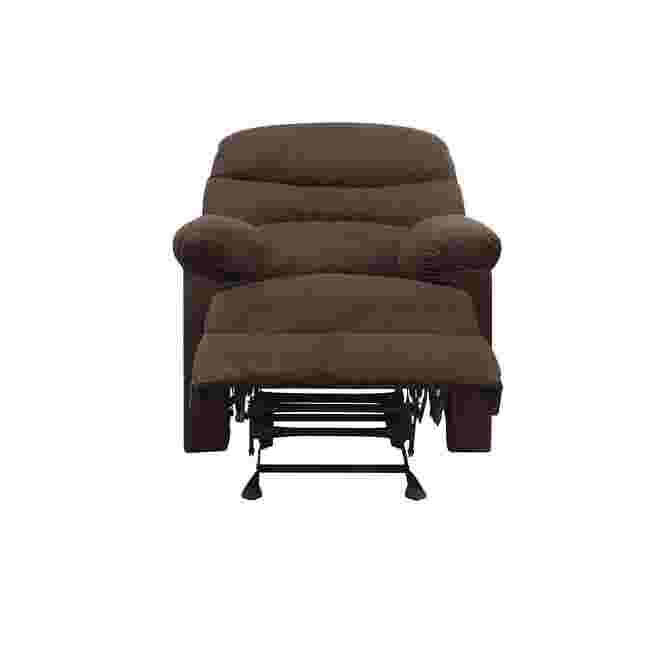 Dark brown motion glider recliner mechanism view from front underside