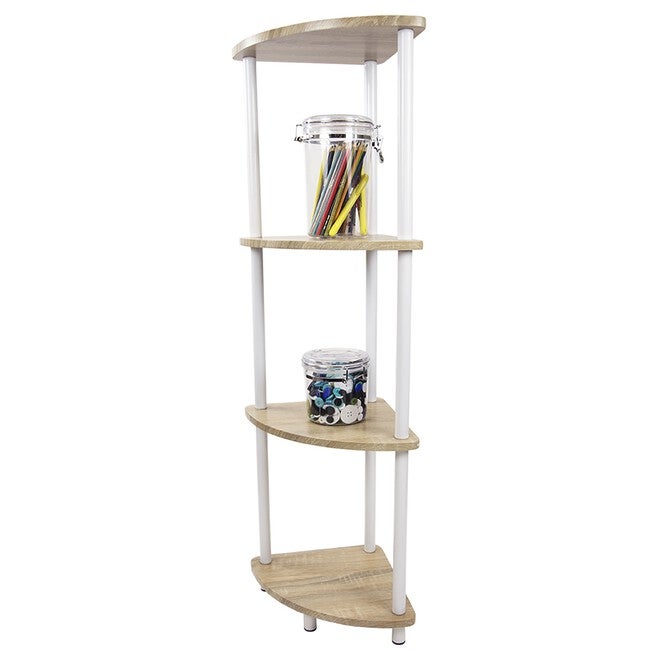 Home Basics Pine Wood 4 Tier Arc Corner Shelf, BAMBOO, hi-res image number null