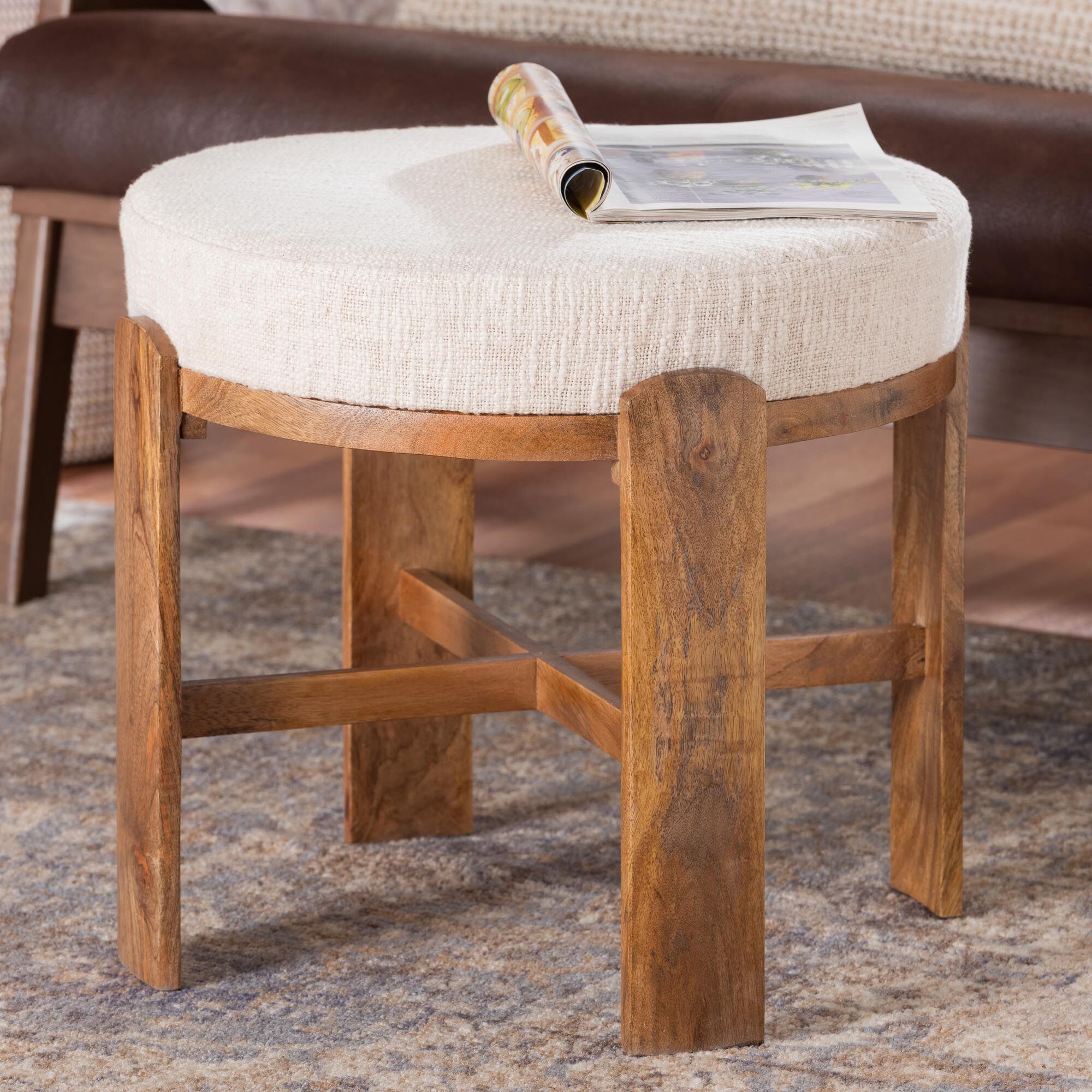 Whitfield Round Fabric Ottoman Stool, IVORY, alternate image number 6