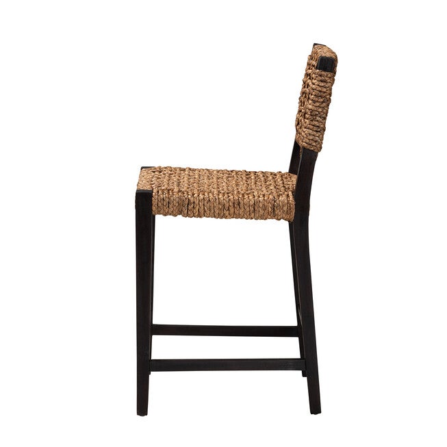 Alise Modern Bohemian Dark Brown Mahogany Wood and Seagrass Counter Stool, BROWN, alternate image number 4