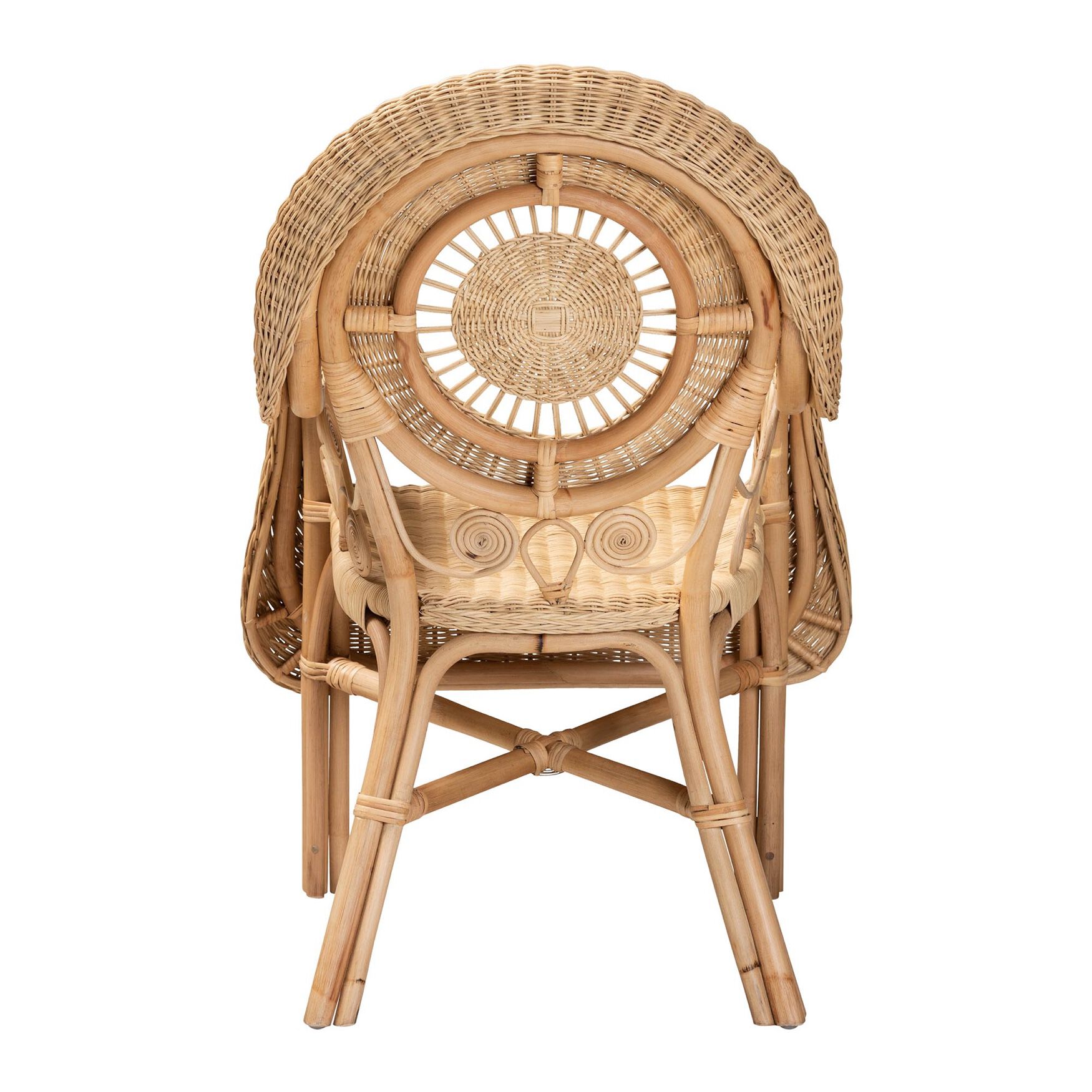 Back view of natural rattan armchair