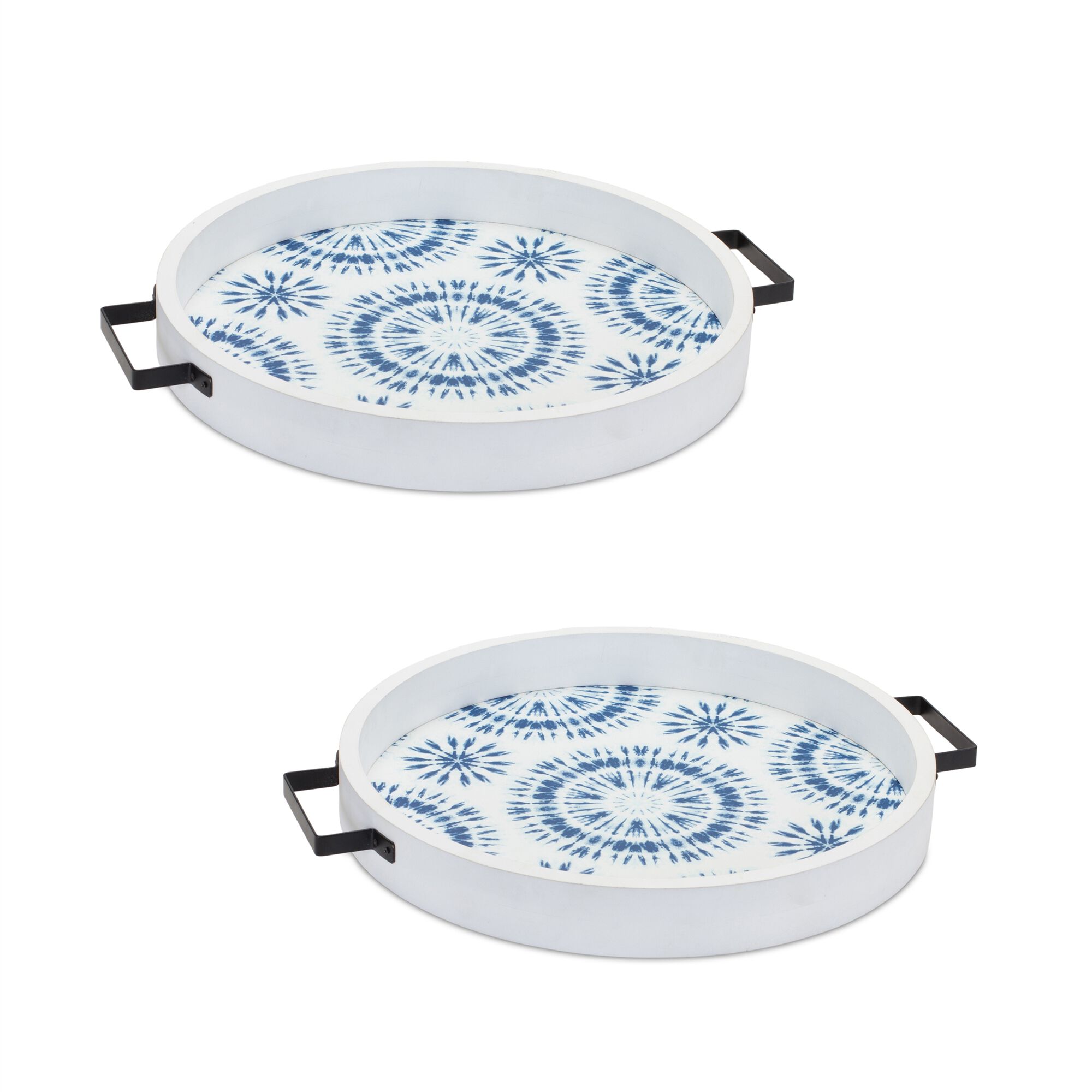 Tray (Set of 2) 14.75 inchesD x 1.75 inchesH Wood, BLUE/WHITE, hi-res image number 0