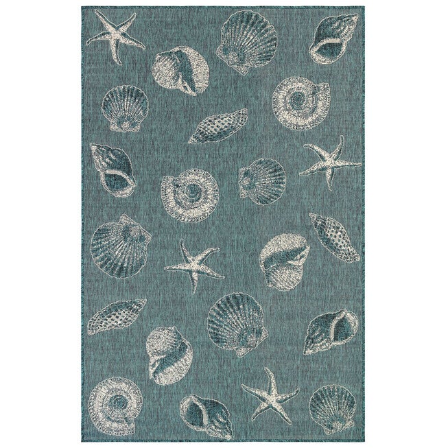 Liora Manne Carmel Shells Indoor/Outdoor Rug, TEAL, hi-res image number null