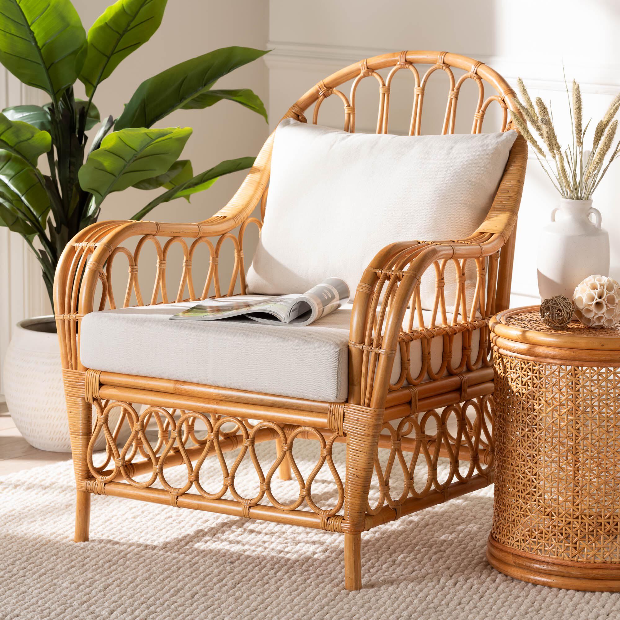 Reina Bohemian Light Honey Rattan Arm Chair, LIGHT, hi-res image number 0