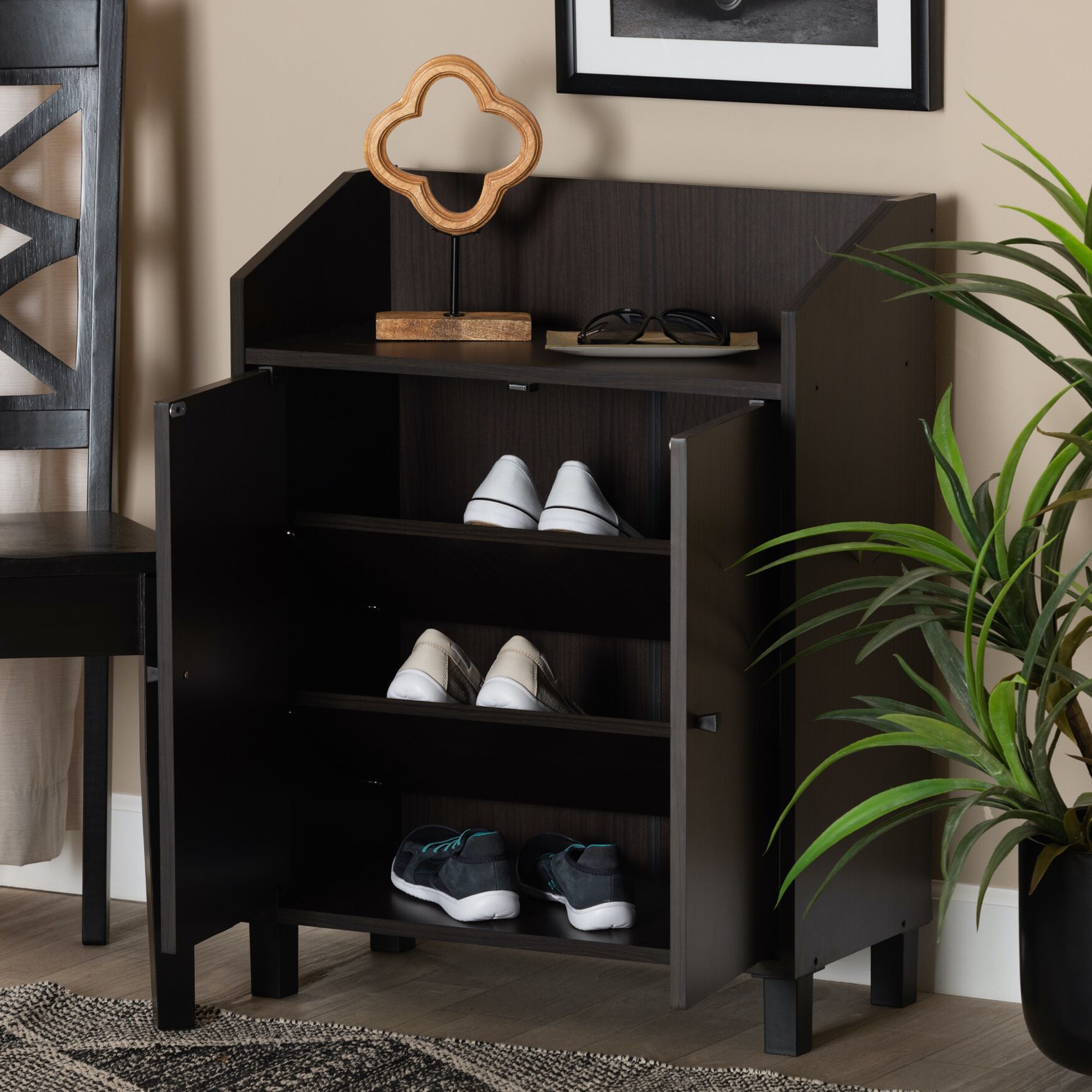 Rossin Wood 2-Door Entryway Shoe Storage Cabinet W Top Shelf Furniture, , alternate image number 7