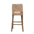 Rear three-quarter view of rattan bar stool with woven back.