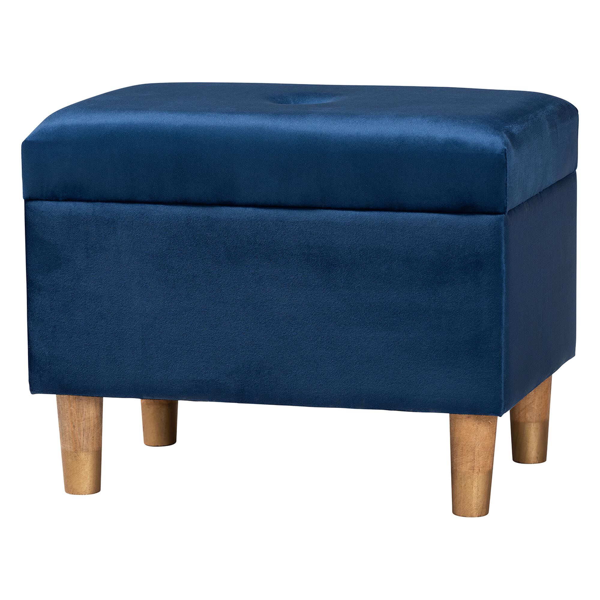 Elias Modern Navy Blue Velvet Fabric Storage Ottoman, NAVY, alternate image number 1