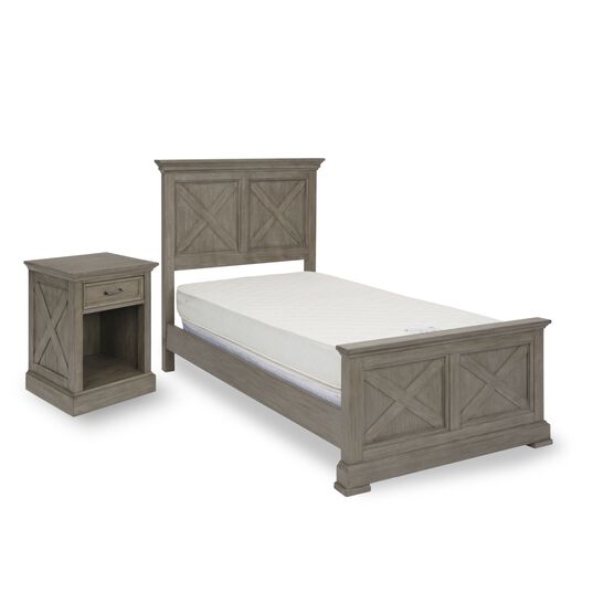 Mountain Lodge Gray Twin Bed & Night Stand, GRAY, hi-res image number null