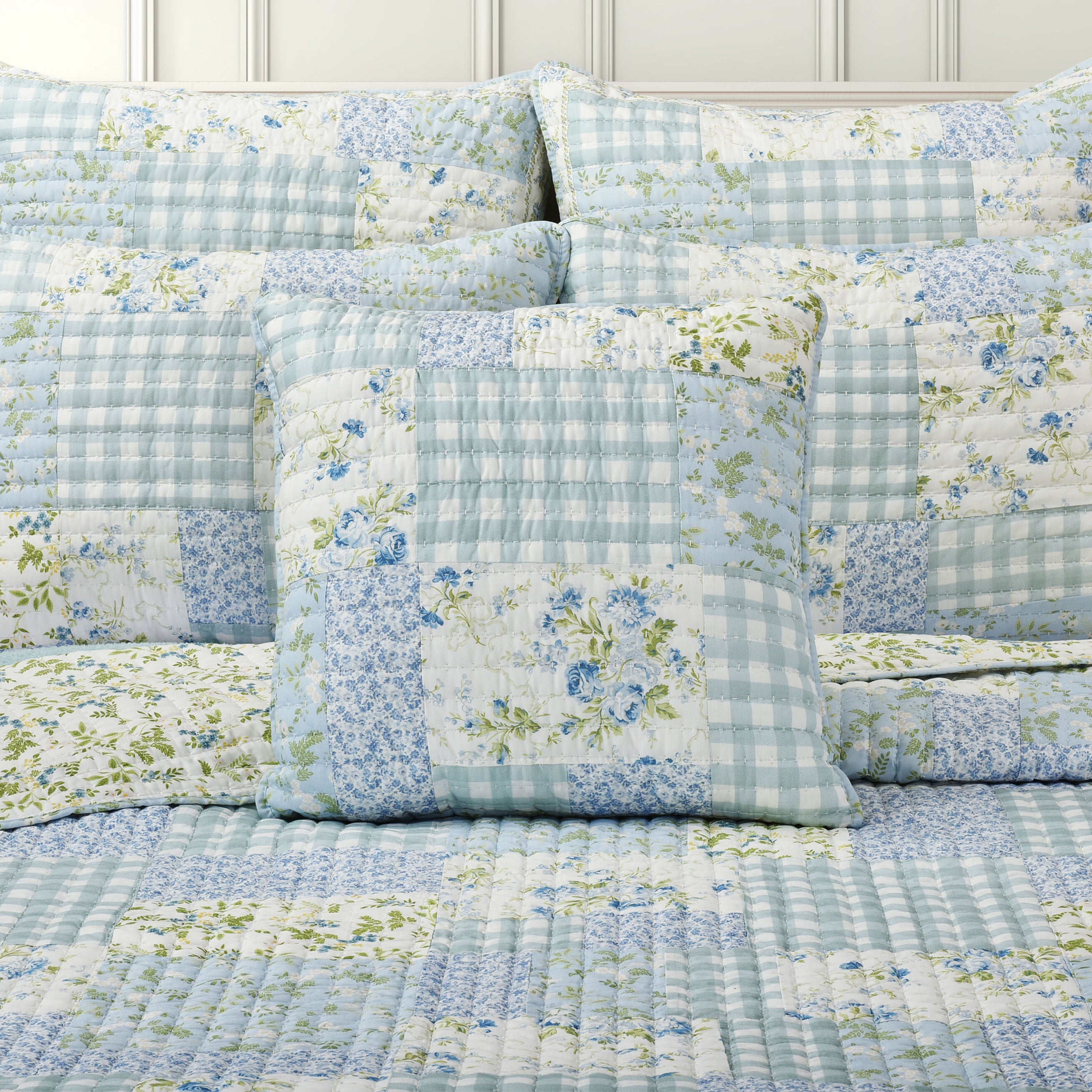 KARALENA 20 inches SQUARE QUILTED DECORATIVE THROW PILLOW, BLUE, alternate image number 2