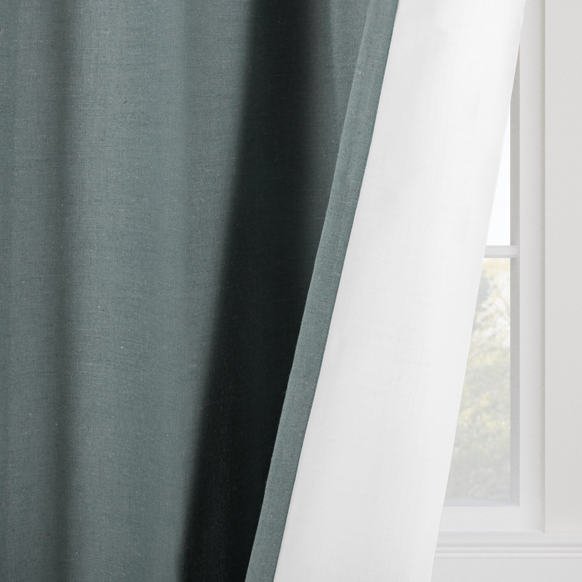 Linen Slub 100% Blackout Grommet Pair, RIVER BLUE, on-hover image number 1