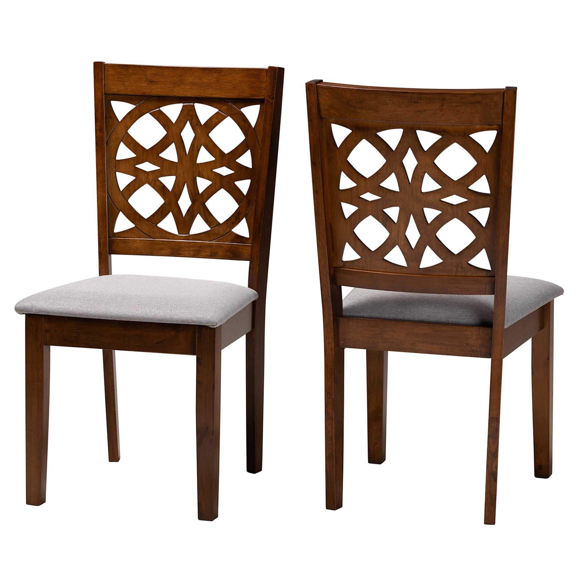 Abigail Modern Grey Fabric and Walnut Brown Finished Wood 2-Piece Dining Chair Set, GREY, alternate image number 2