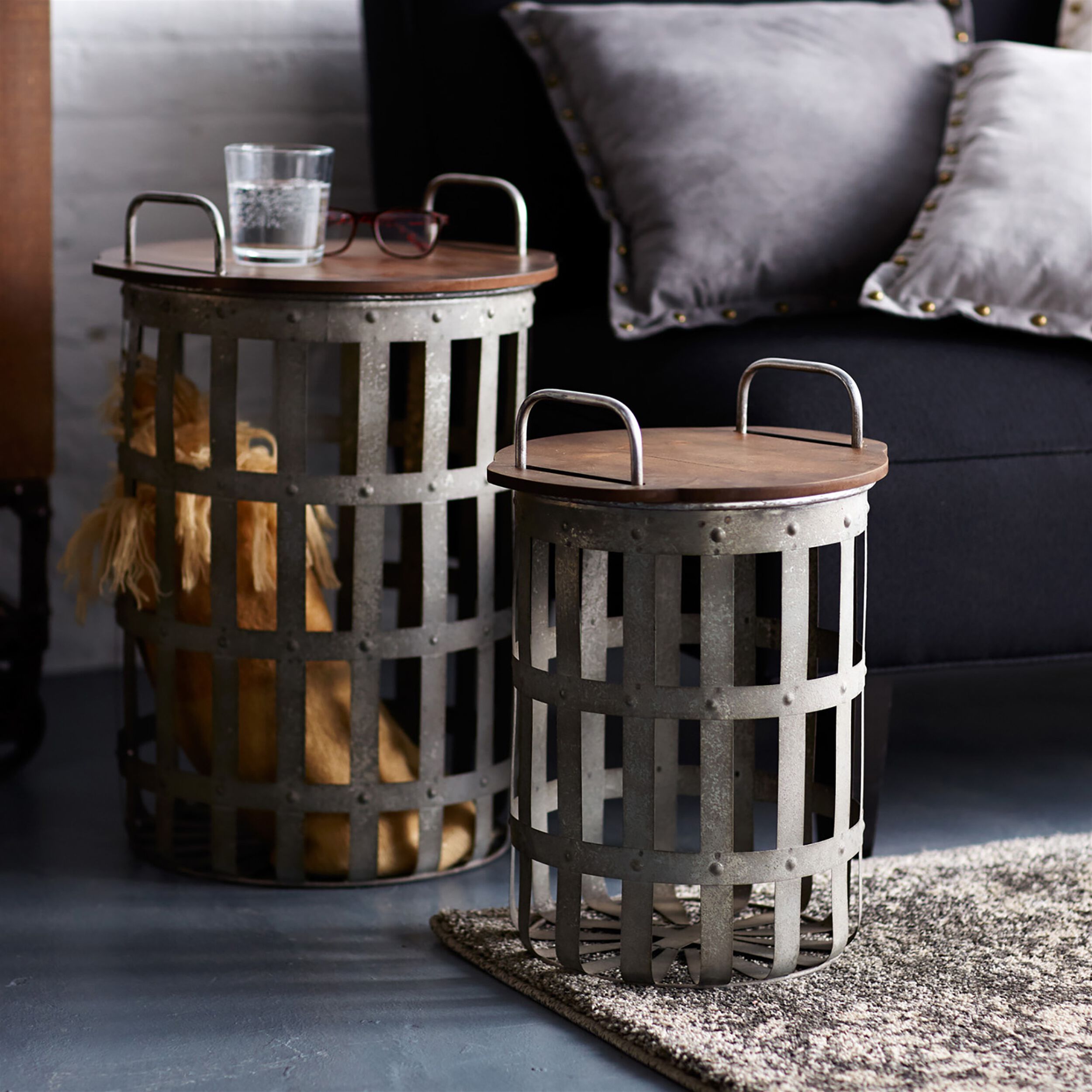 Side Tables (Set of 2) 15.5 inchesH, 20.25 inchesH Metal/Wood, GREY, alternate image number 1