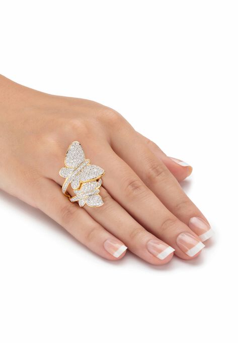 Yellow Gold Plated Cubic Zirconia Butterfly Wraparound Ring, , alternate image number null