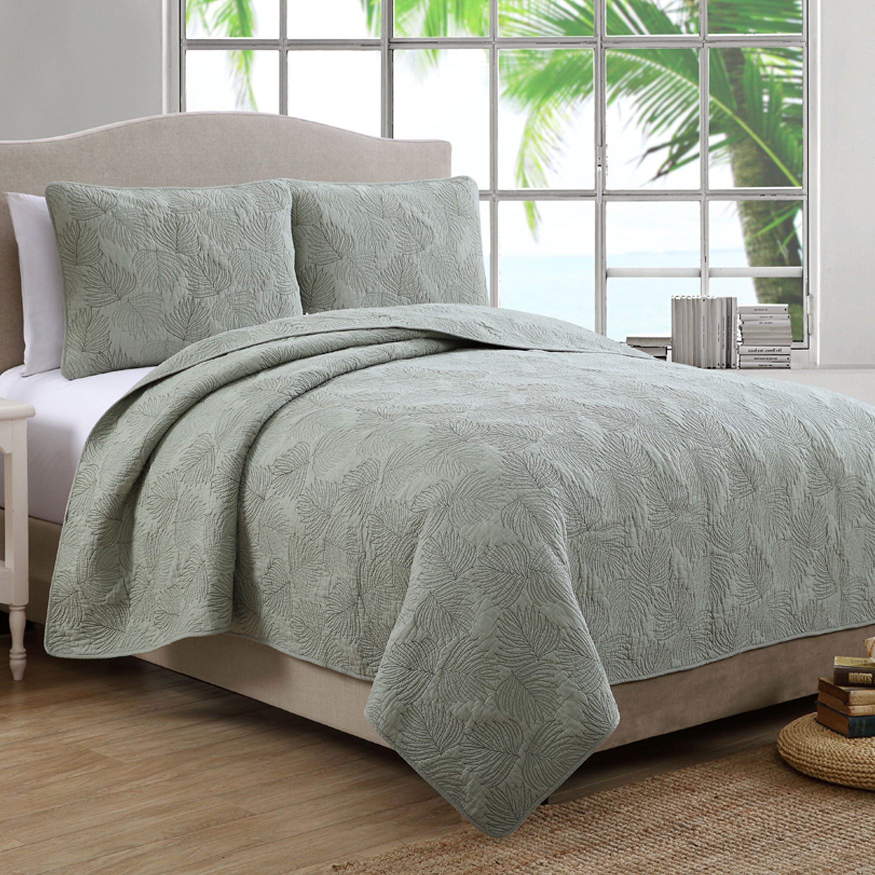 Leaf Stitch Quilt Set, GREEN, hi-res image number 0