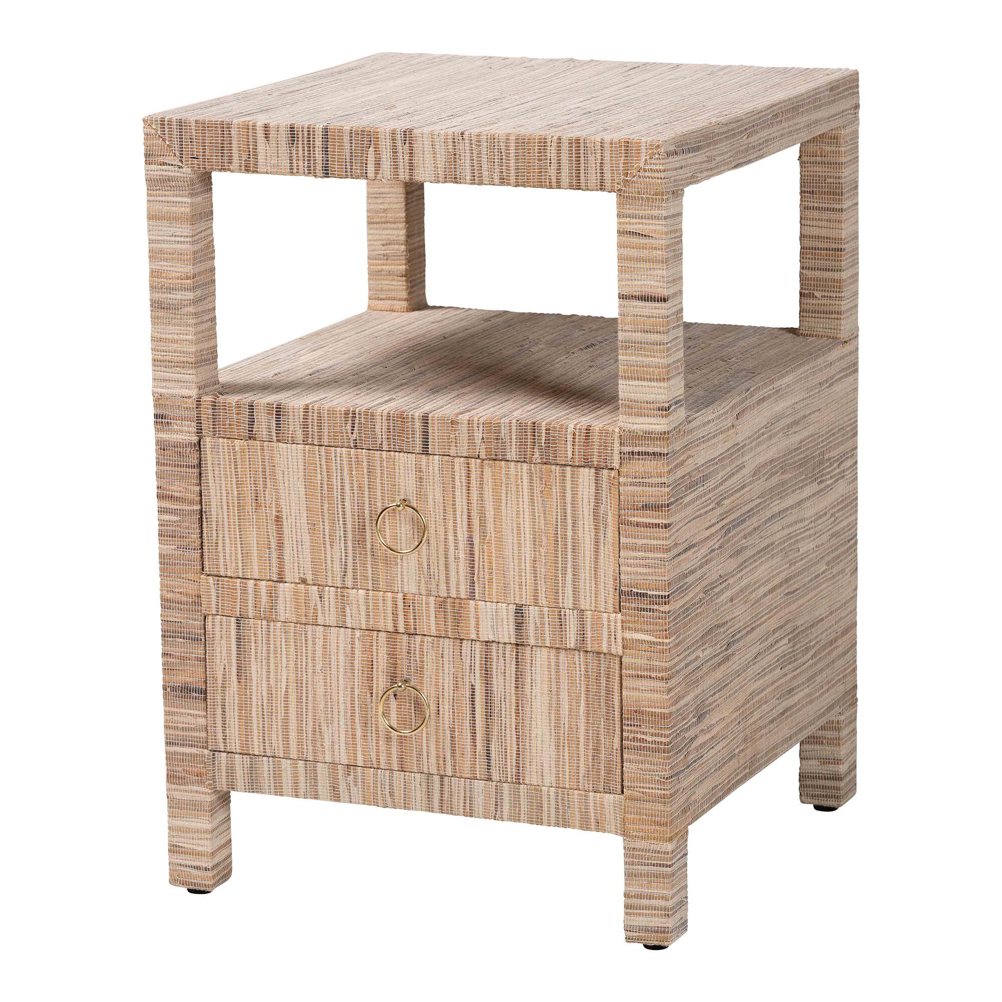 Paine Bohemian Woven Grasscloth 2-Drawer Nightstand, NATURAL, alternate image number 1