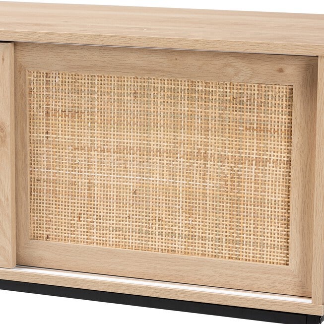 Amelia Mid-Century Modern Transitional Natural Brown Finished Wood And Natural Rattan Sideboard Buffet, , alternate image number 4