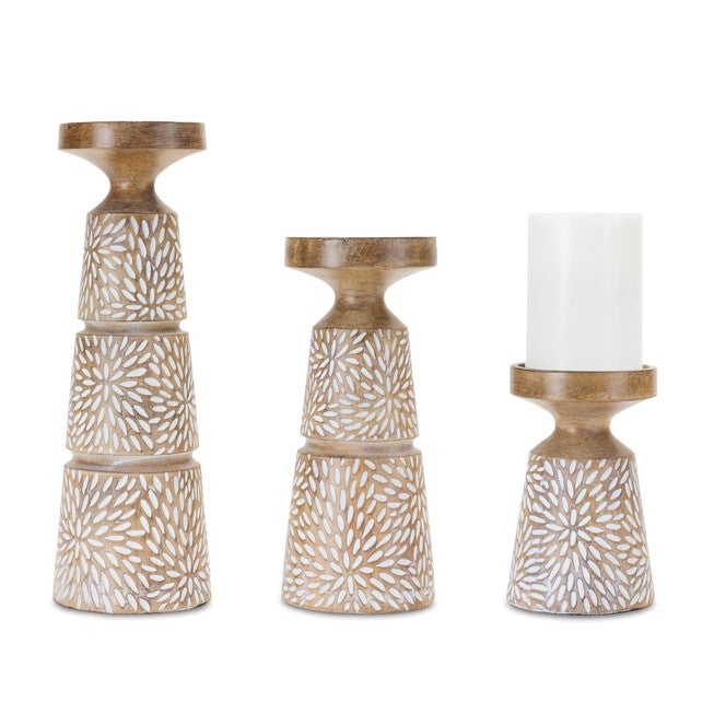 Candle Holder (Set of 3) 6 inchesH, 9.25 inchesH, 12.25 inchesH Resin, BROWN/WHITE, hi-res image number null