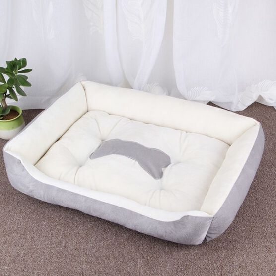 Dog Bed (White and Gray) With Gray Bone Silhouette, WHITE, hi-res image number null