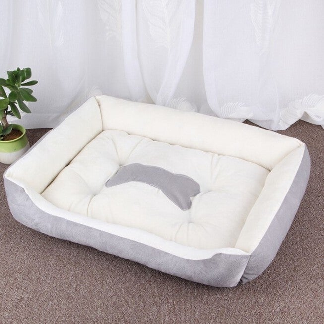 Dog Bed (White and Gray) With Gray Bone Silhouette, WHITE, hi-res image number 0