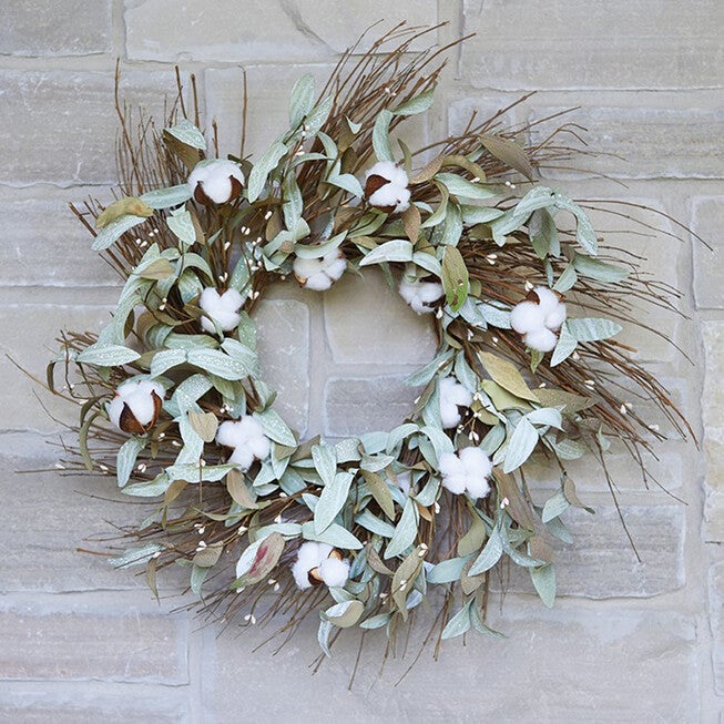Cotton And Leaf Twig Wreath 28 inchesD, , alternate image number 2